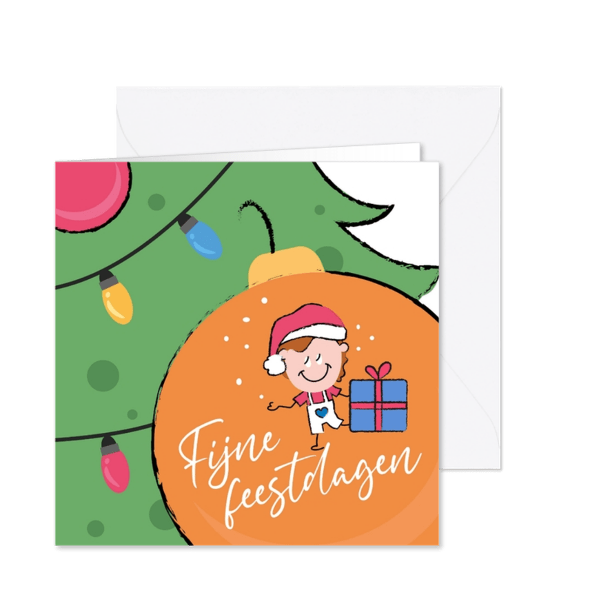 Leuke kerstkaart kerstboom met ballen en lichtjes - Kaartimpressie