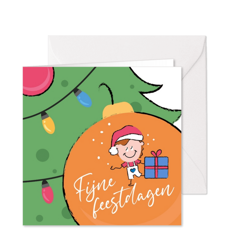 Leuke kerstkaart kerstboom met ballen en lichtjes - Kaartimpressie