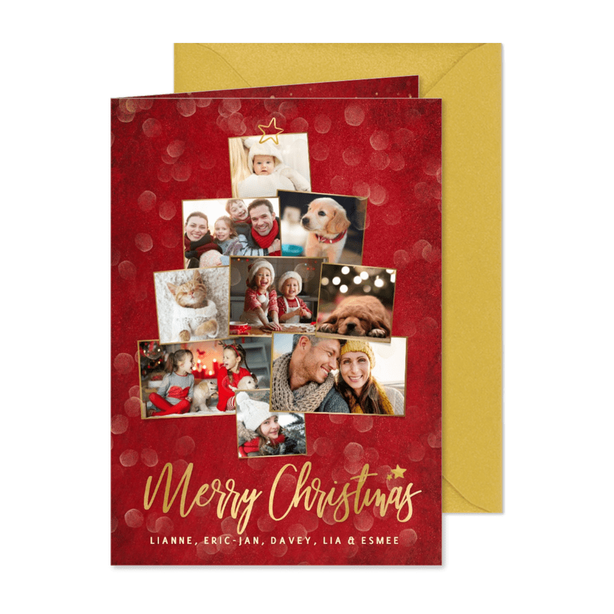 Leuke kerstkaart met een fotocollage in vorm van kerstboom - Kaartimpressie