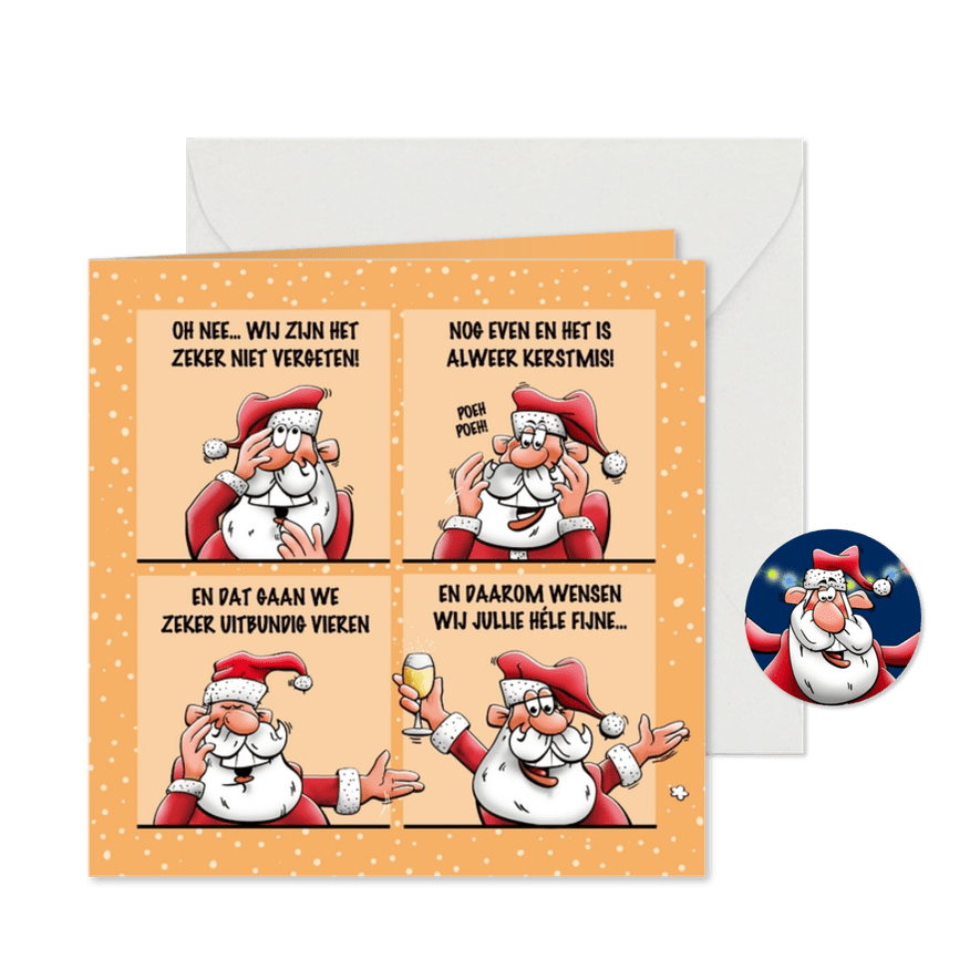 Leuke kerstkaart met grappige kerstman - Kaartimpressie