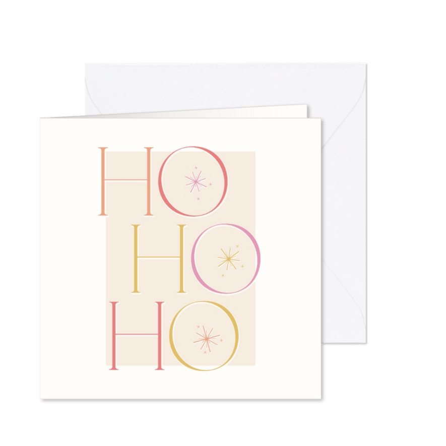 Leuke kerstkaart met ho ho ho in vrolijke kleuren - Kaartimpressie