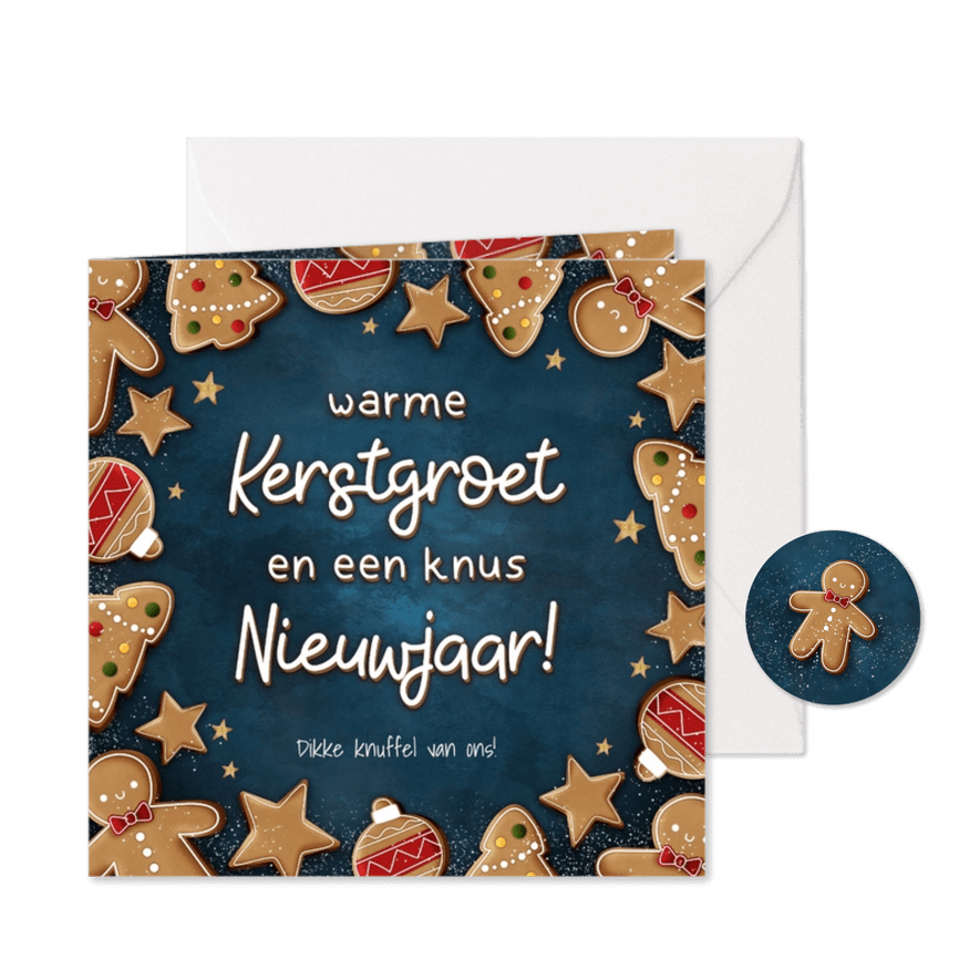 Leuke kerstkaart met kerstkoekjes kader, warme kerstgroet - Kaartimpressie