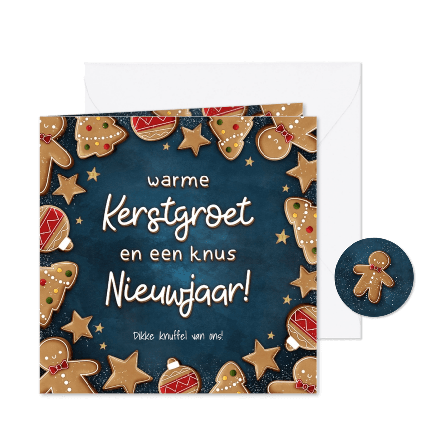 Leuke kerstkaart met kerstkoekjes kader, warme kerstgroet - Kaartimpressie