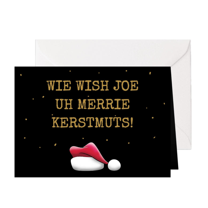 Leuke kerstkaart met kerstmuts en grappige teksten - Kaartimpressie