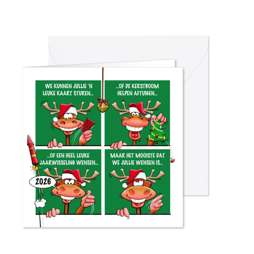 Leuke kerstkaart met rendieren, als stripverhaal - Kaartimpressie