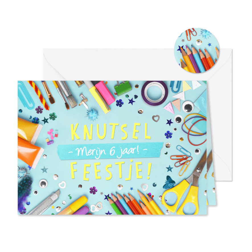 Leuke uitnodiging creatief kinderfeestje of knutselfeestje - Kaartimpressie