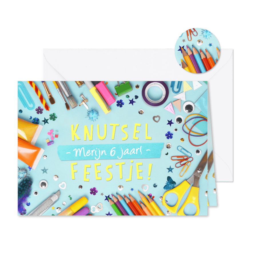 Leuke uitnodiging creatief kinderfeestje of knutselfeestje - Kaartimpressie