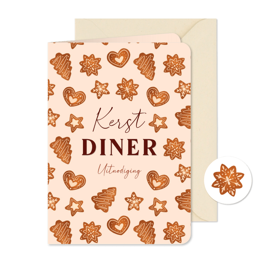 Leuke uitnodiging kerstdiner met kerstkoekjes - Kaartimpressie