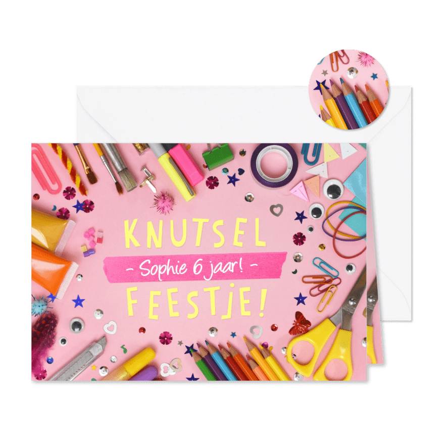 Leuke uitnodiging knutsel- of creatief kinderfeestje - Kaartimpressie