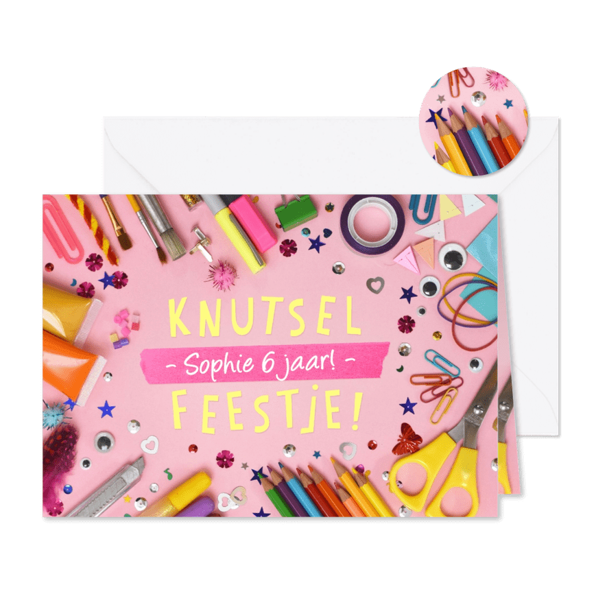 Leuke uitnodiging knutsel- of creatief kinderfeestje - Kaartimpressie