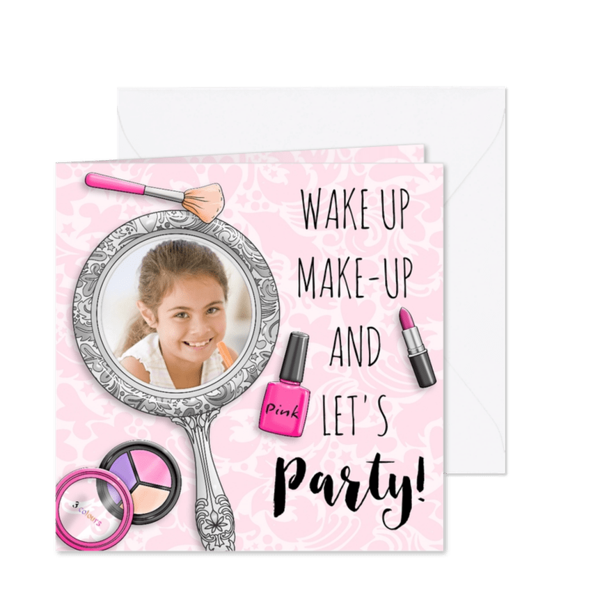 Leuke uitnodiging voor een slaapfeestje met spiegel - Kaartimpressie