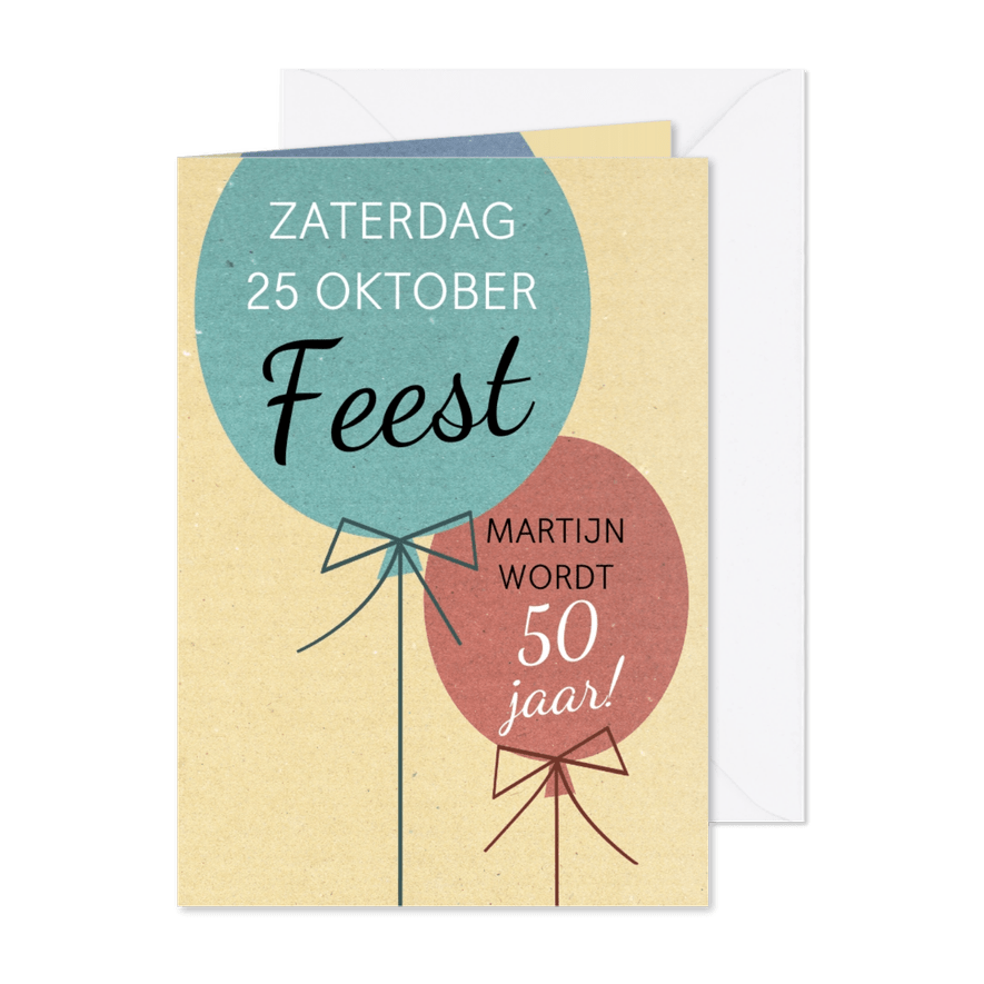 Leuke uitnodiging voor verjaardag met 2 ballonnen - Kaartimpressie