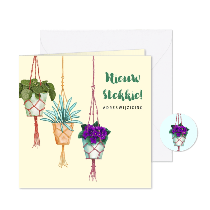 Leuke verhuiskaart met hangende planten - Kaartimpressie