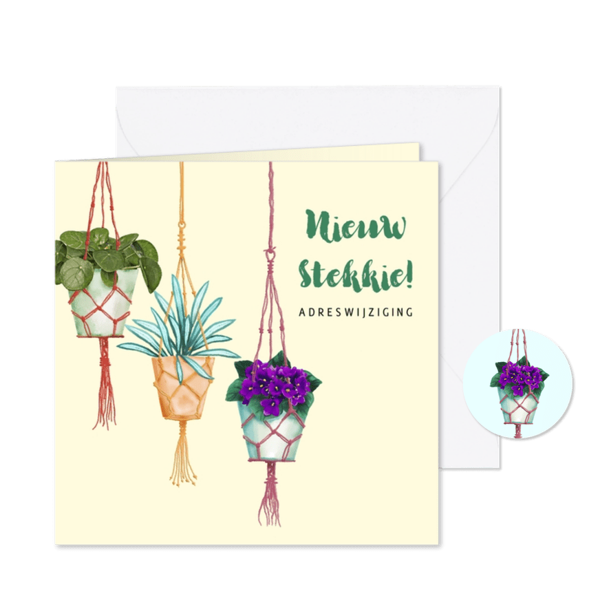 Leuke verhuiskaart met hangende planten - Kaartimpressie