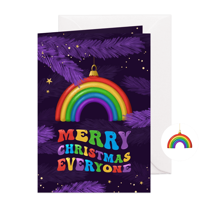 LGBTQ kerstkaart regenboog merry christmas kerstbal - Kaartimpressie