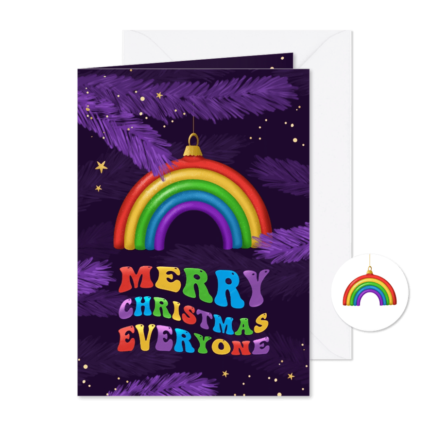 LGBTQ kerstkaart regenboog merry christmas kerstbal - Kaartimpressie