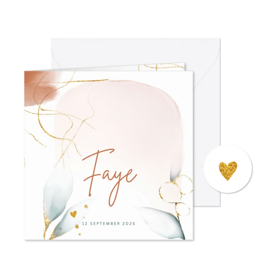 Lief abstract botanisch geboortekaartje - Kaartimpressie