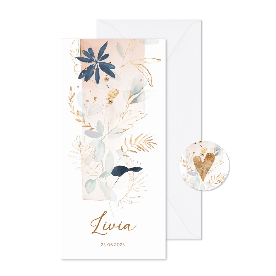 Lief aquarel bloemen geboortekaartje meisje - Kaartimpressie