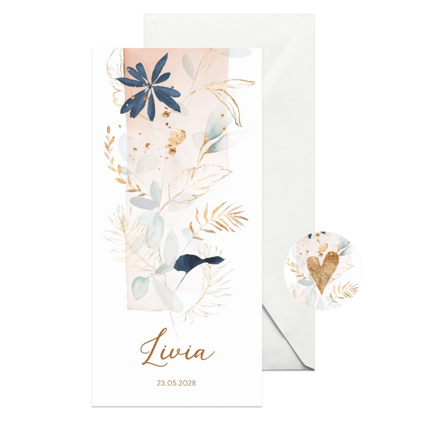 Lief aquarel bloemen geboortekaartje meisje - Kaartimpressie