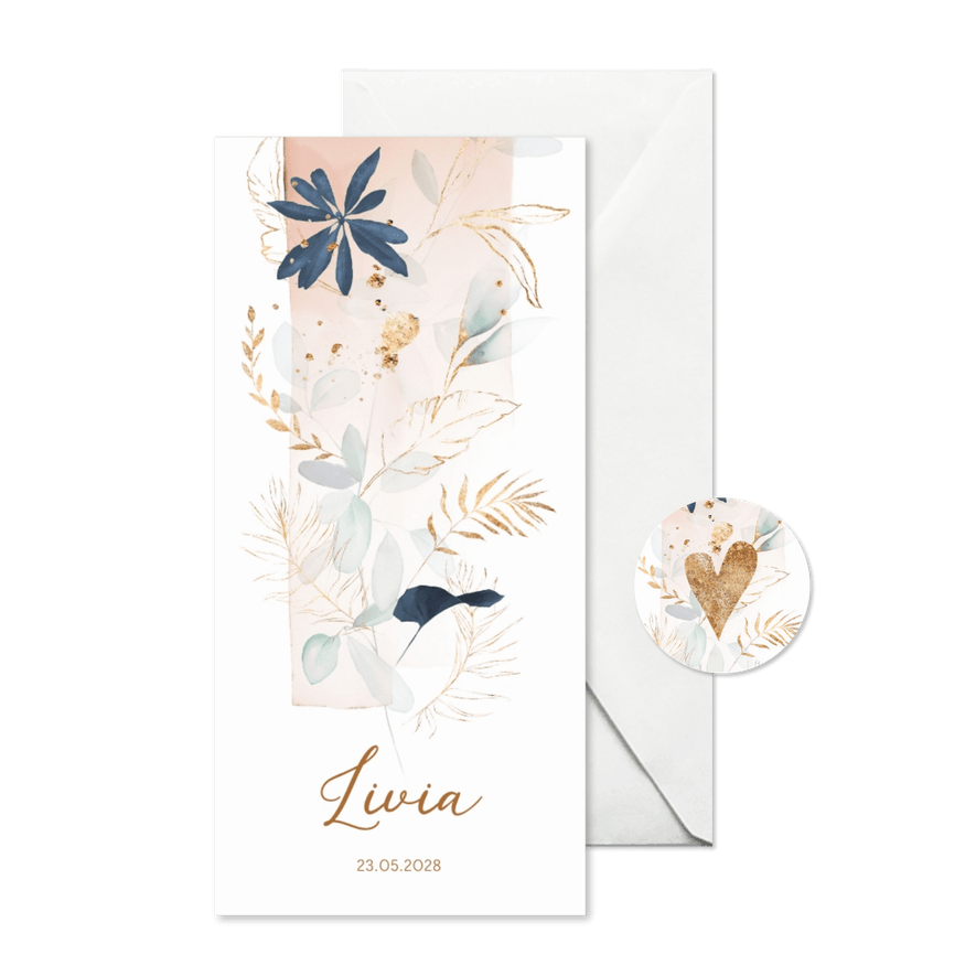 Lief aquarel bloemen geboortekaartje meisje - Kaartimpressie