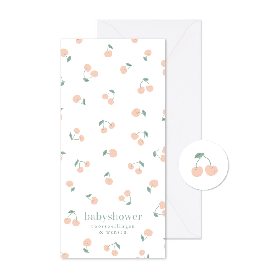 Lief babyshower voorspellingen kaartje met kersjes - Kaartimpressie