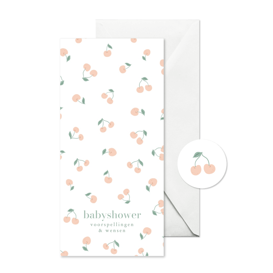 Lief babyshower voorspellingen kaartje met kersjes - Kaartimpressie