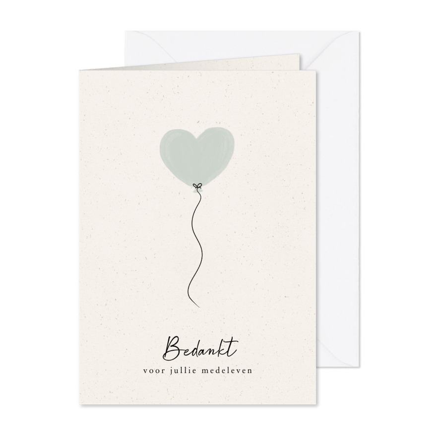 Lief bedankkaartje rouw met blauw ballon hartje - Kaartimpressie