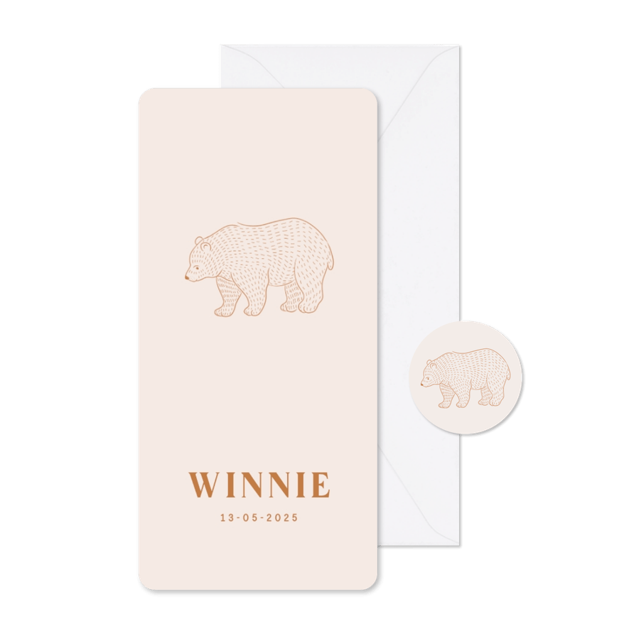 Lief beige geboortekaartje met beertje - Kaartimpressie