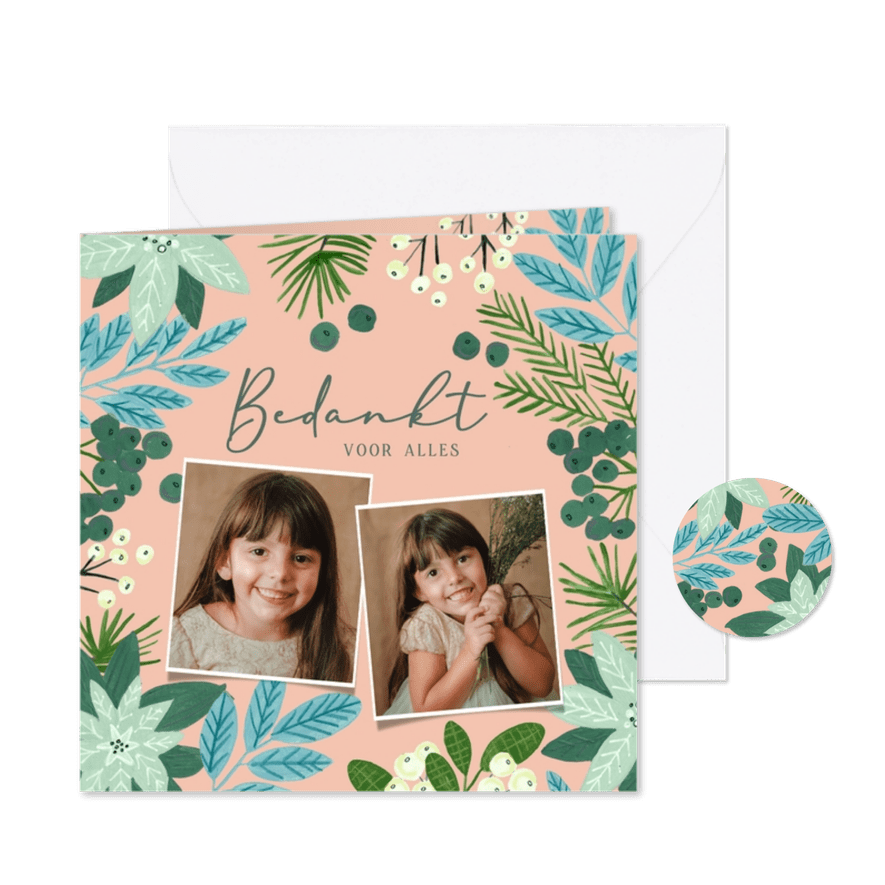 Lief bloemen bedankkaartje communie meisje - Kaartimpressie