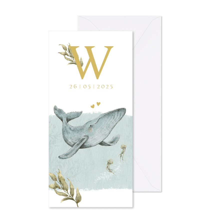 Lief en bijzonder geboortekaartje met walvisje in de oceaan - Kaartimpressie