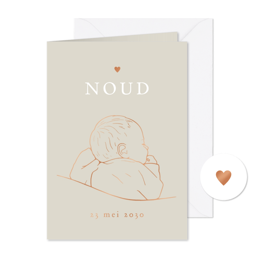 Lief geboortekaartje baby onder dekentje – koperfolie - Kaartimpressie