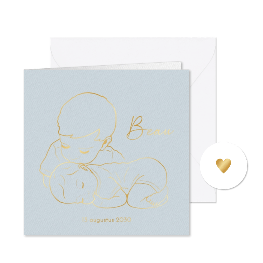 Lief geboortekaartje broe kust liggend baby’tje – goudfolie - Kaartimpressie