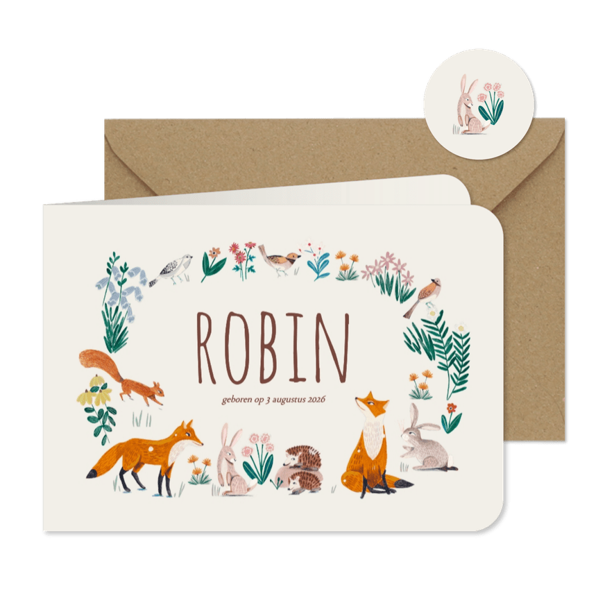 Lief geboortekaartje dieren krans ovaal klassiek - Kaartimpressie