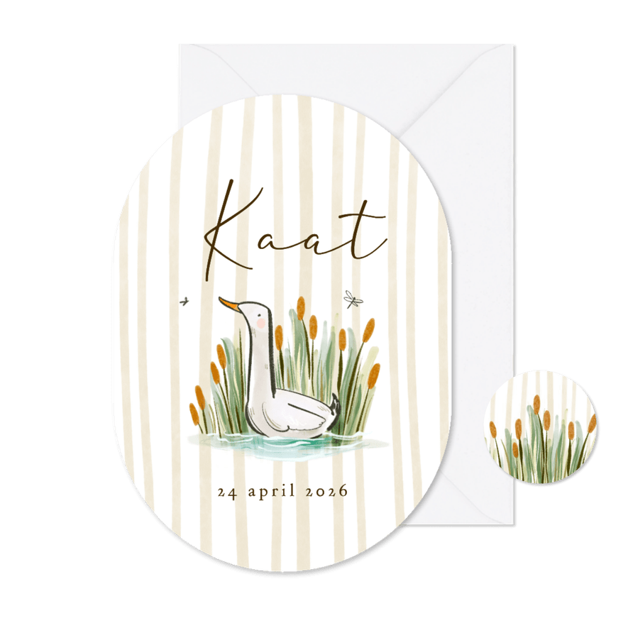 Lief geboortekaartje gans water riet streeppatroon - Kaartimpressie