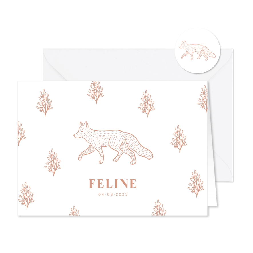 Lief geboortekaartje illustratie van een vosje - Kaartimpressie