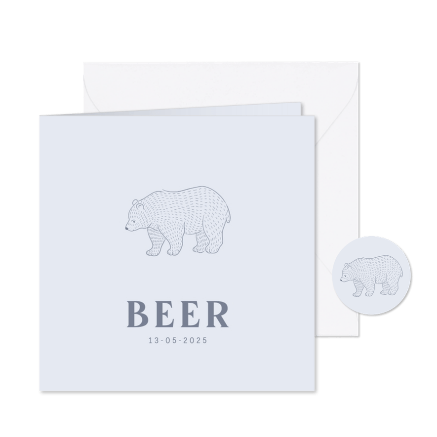 Lief geboortekaartje in blauw illustratie van een beertje - Kaartimpressie