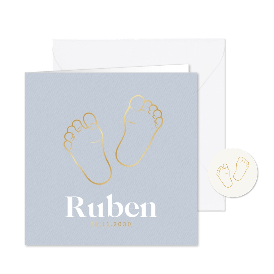 Lief geboortekaartje met babyvoetjes - goudfolie - Kaartimpressie