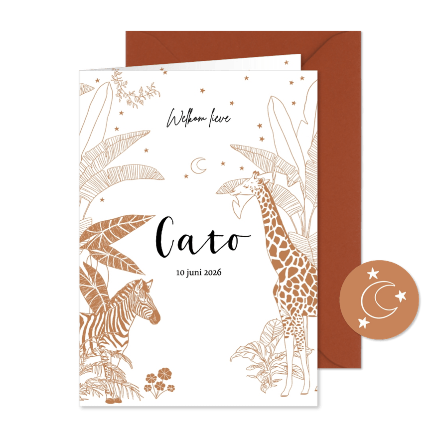 Lief geboortekaartje met jungledieren en sterretjes in Terra - Kaartimpressie