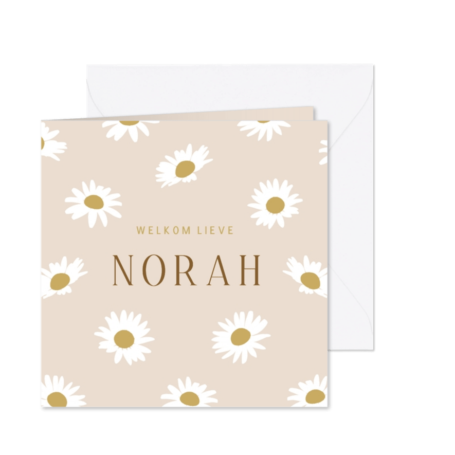 Lief geboortekaartje met madeliefjes - Kaartimpressie