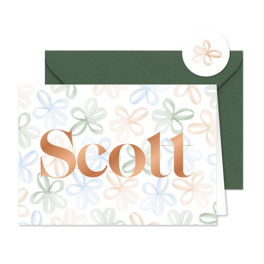 Lief geboortekaartje met patroon van bloemen - Kaartimpressie