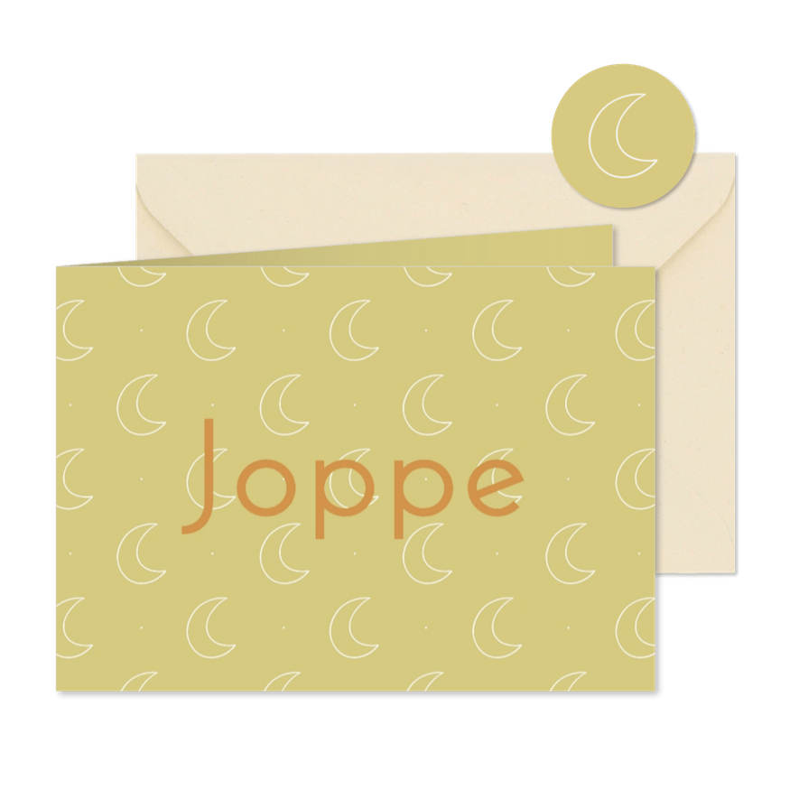 Lief geboortekaartje met patroon van maantjes - Kaartimpressie