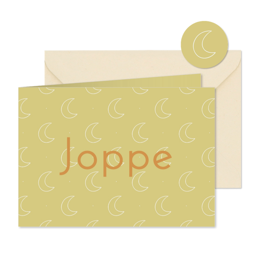 Lief geboortekaartje met patroon van maantjes - Kaartimpressie