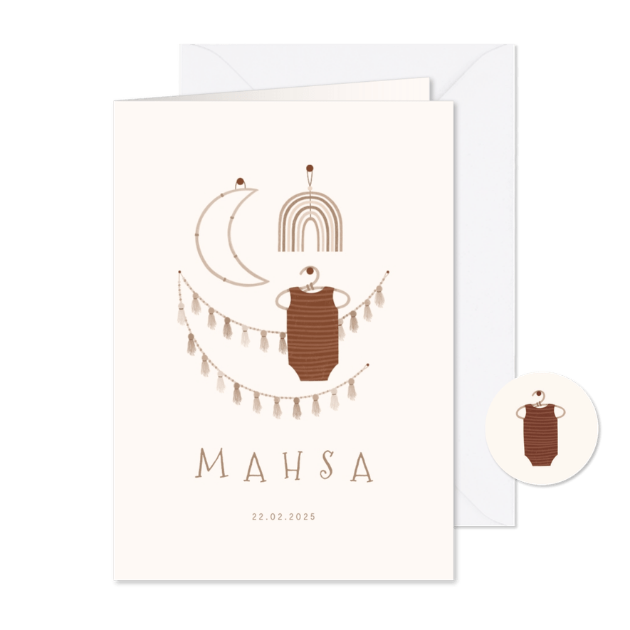 Lief geboortekaartje met rompertje en slingers  - Kaartimpressie