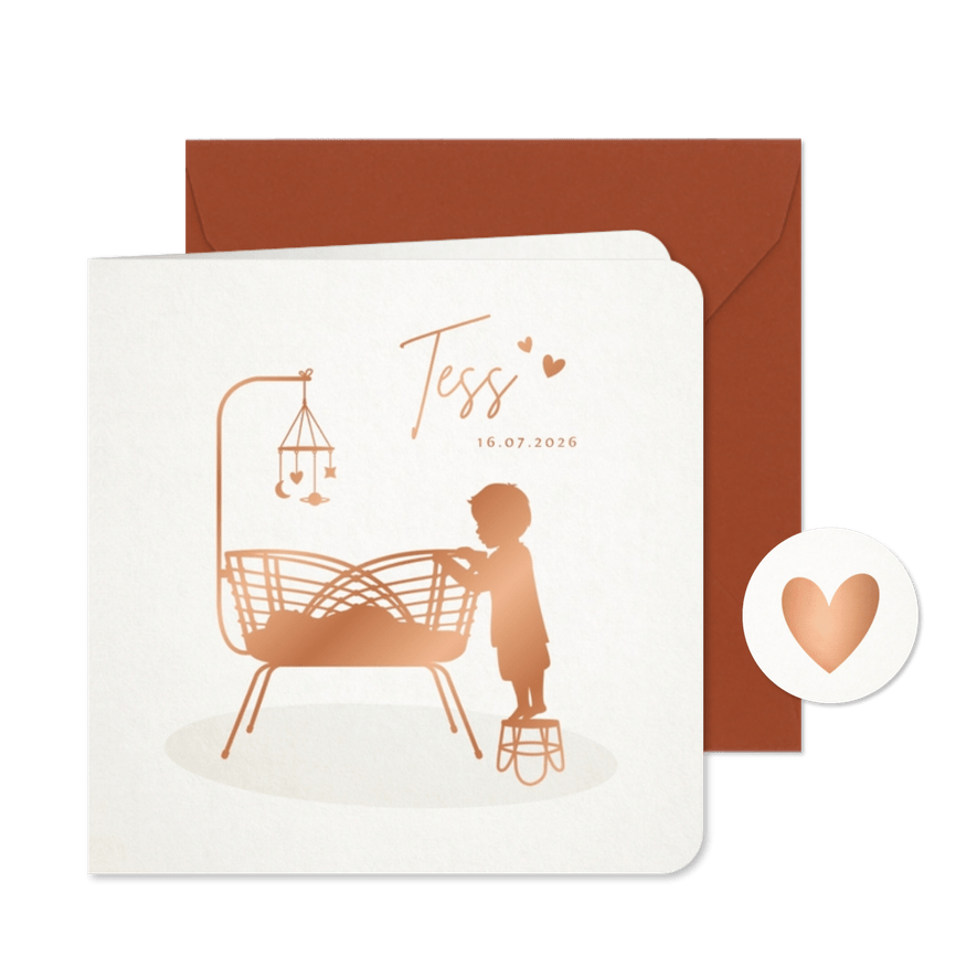 Lief geboortekaartje met wiegje silhouet grote broer - Kaartimpressie