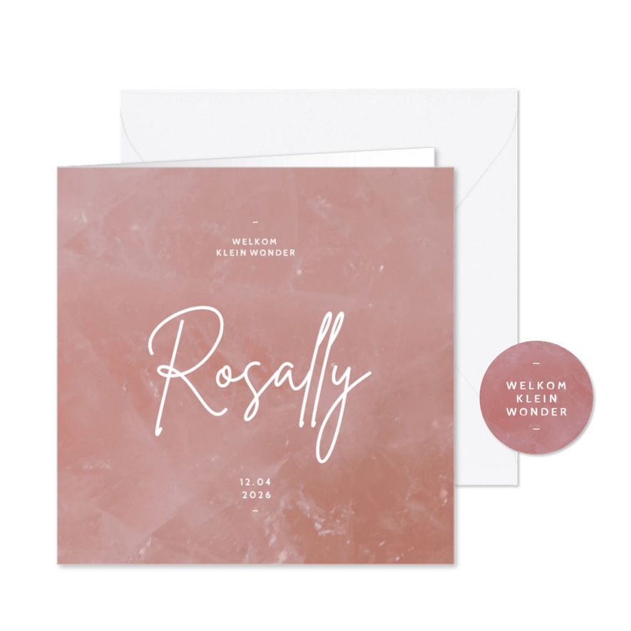 Lief geboortekaartje stijlvol rozenkwarts minimalistisch - Kaartimpressie
