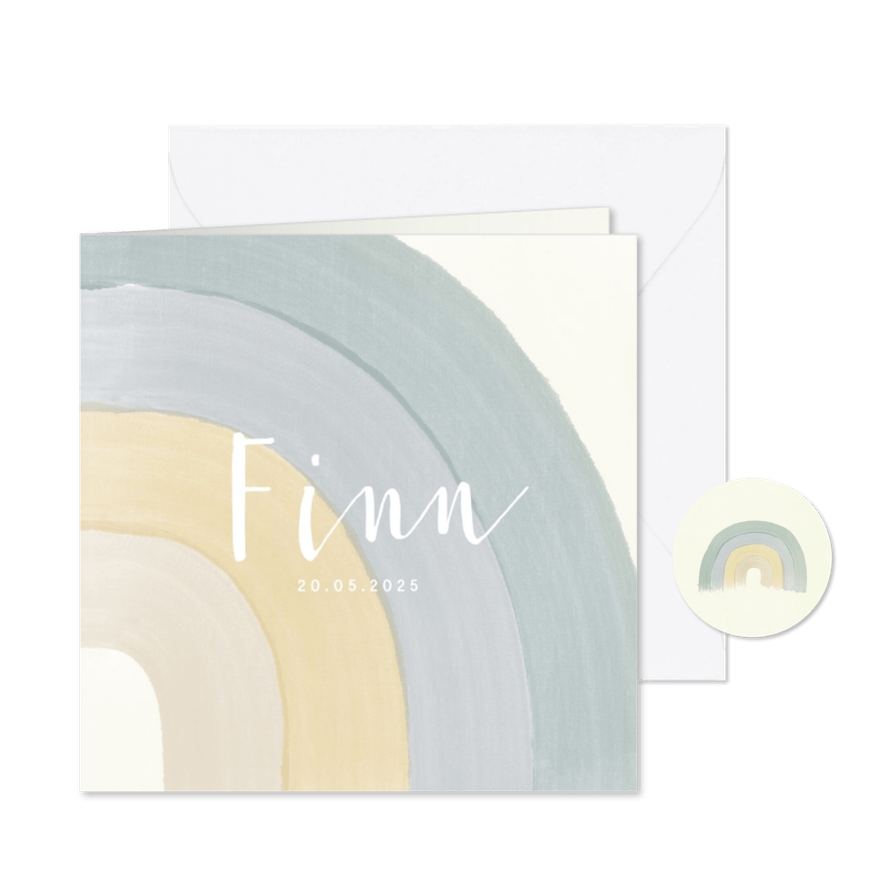 Lief geboortekaartje voor jongetje waterverf regenboog - Kaartimpressie