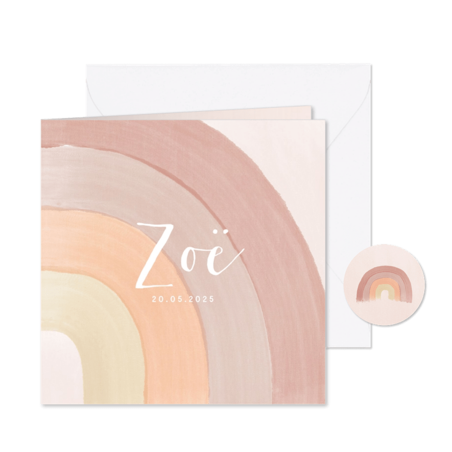 Lief geboortekaartje voor meisje naturel waterverf regenboog - Kaartimpressie