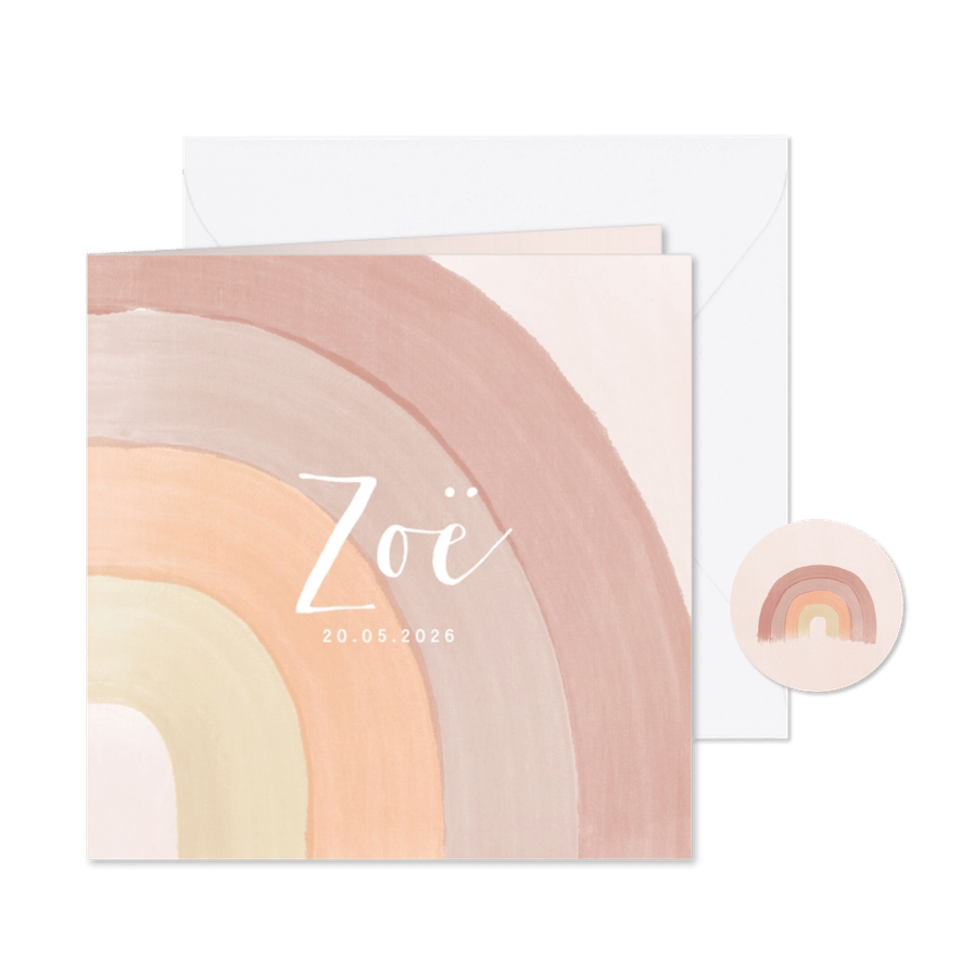 Lief geboortekaartje voor meisje naturel waterverf regenboog - Kaartimpressie