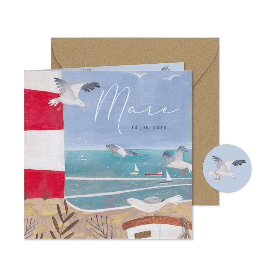 Lief geboortekaartje zomer zee oceaan vogels - Kaartimpressie
