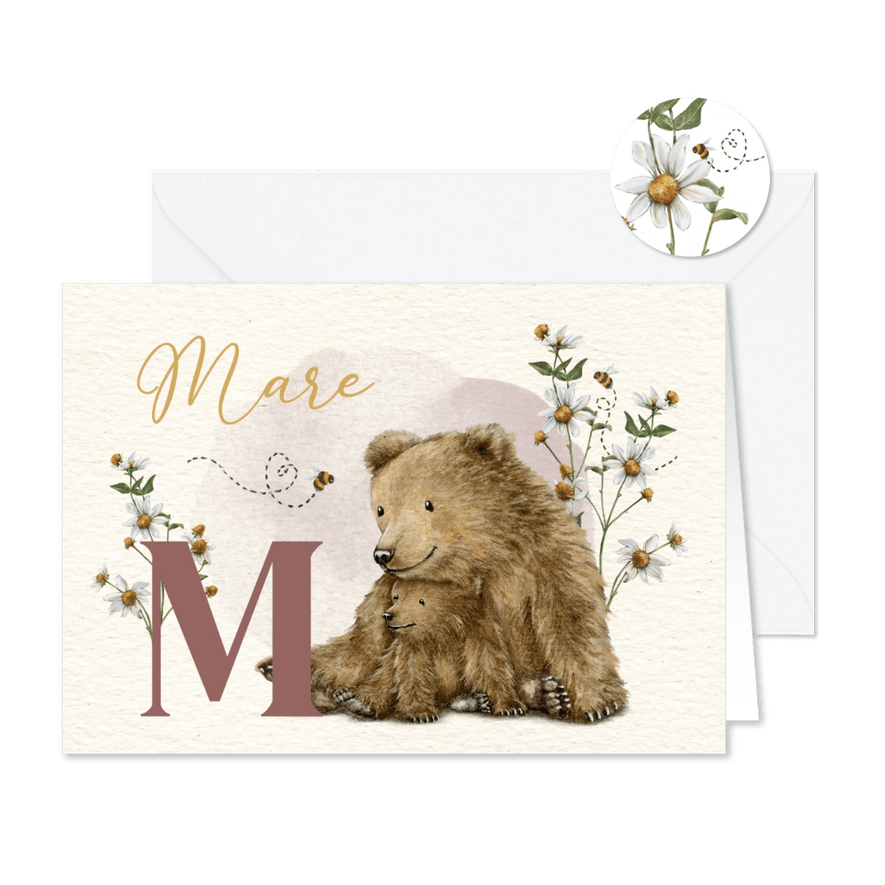 Lief geboortekaartje zusje met beertjes en bloemen - Kaartimpressie